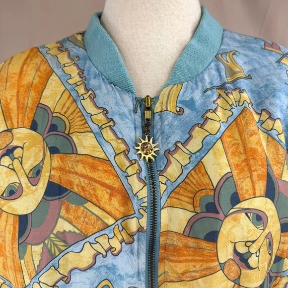 Vintage 80s MULBERRY STREET Womens (M) Bomber Jacket Coastal Aztec Sun mobwife - Picture 2 of 10